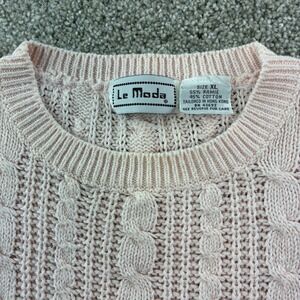 Le‎ Moda Vintage Pink Cable Knit Cotton Blend Sweater Vest Womens XL Retro 80's
